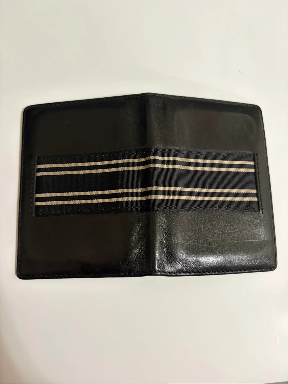 Banana Republic Black Leather Card Wallet with Striped Elastic